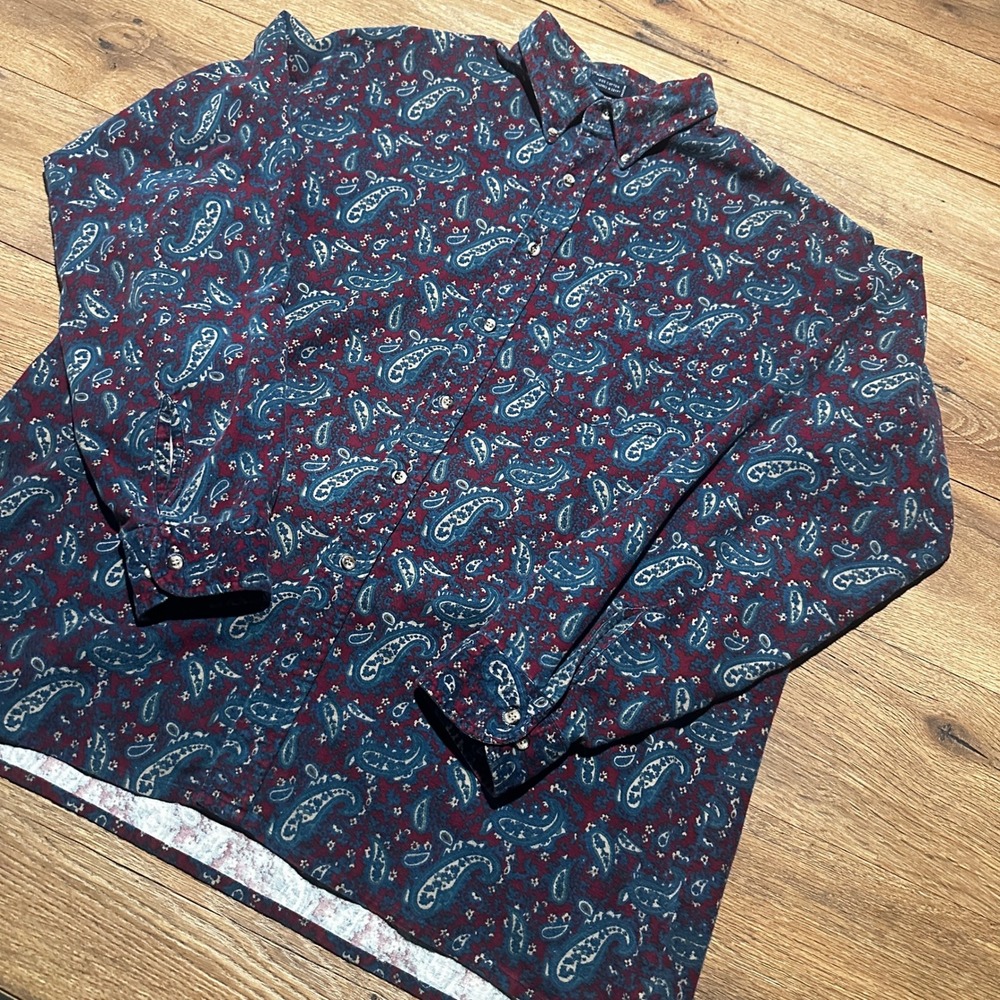 Vintage Van Heusen Red Paisley Button Down Shirt Mens XL